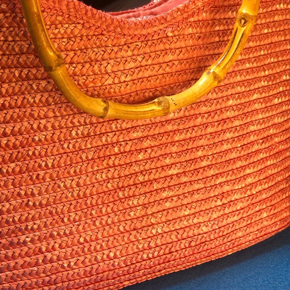 Vintage St John’s Bay’s Pink Straw Purse With Bamboo Handles. - Picture 6 of 10